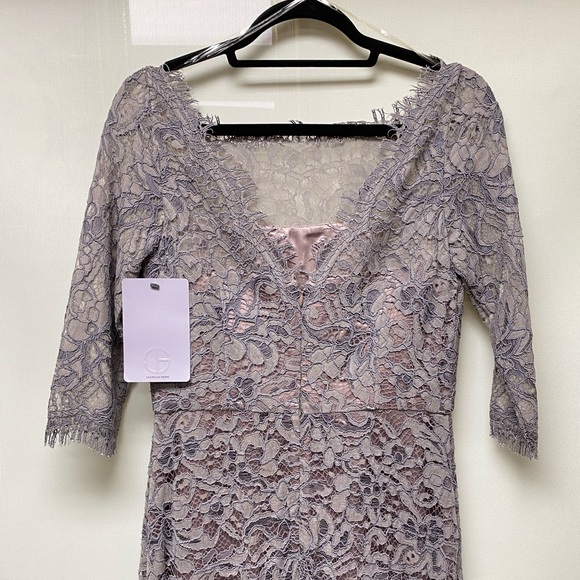 Js Collections boat neck lace A-line with 3/4 sleeves gown - Picture 4 of 5